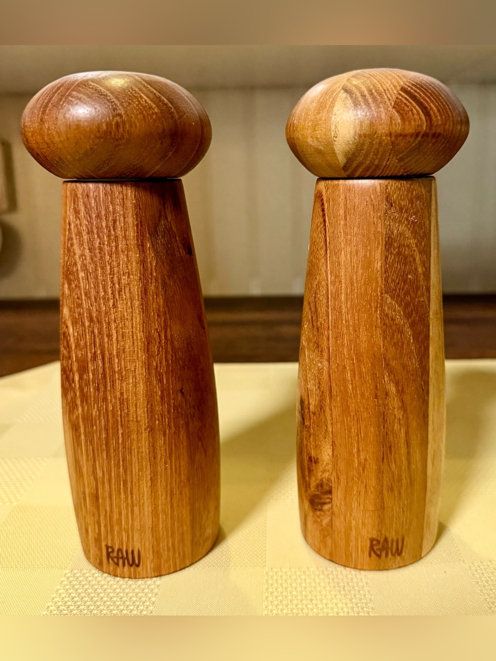Set Of Two Aida Raw Teak Salt and Pepper Mill Shakers 7”